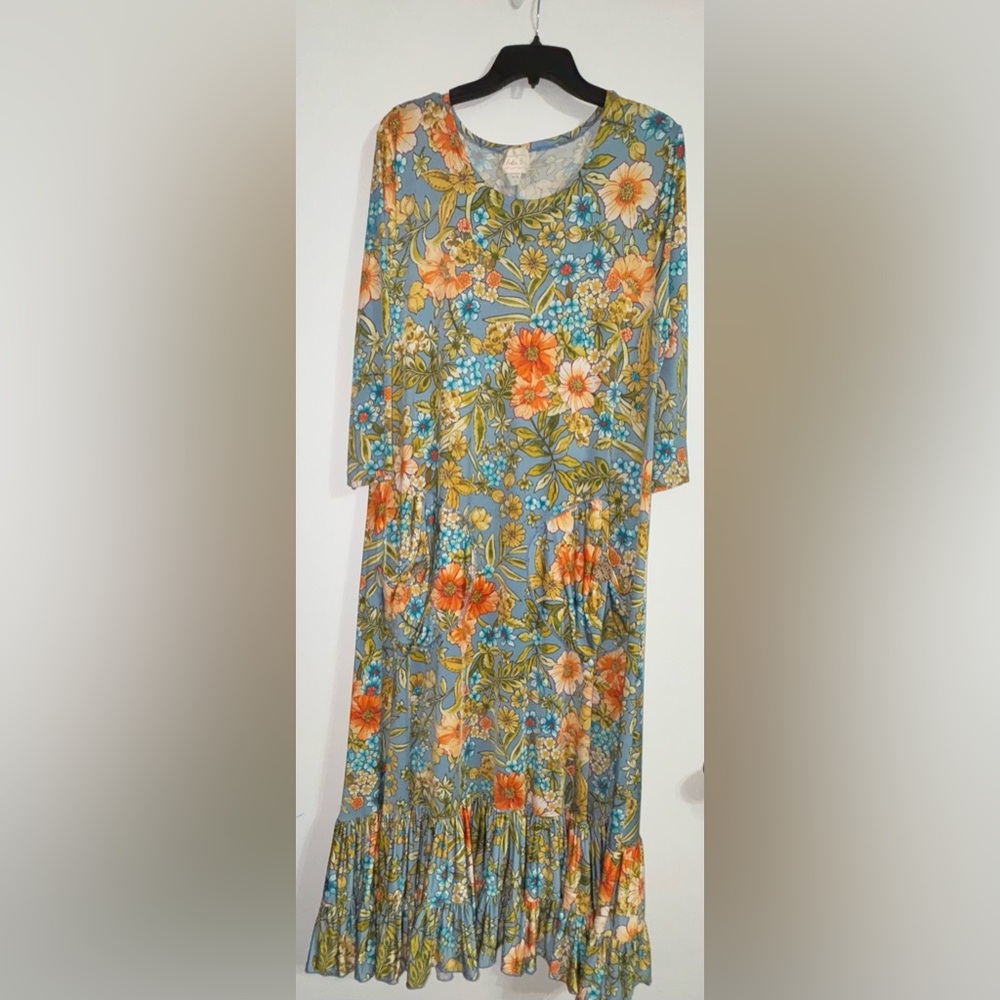 Floral Maxi Dress in Blue and Orange